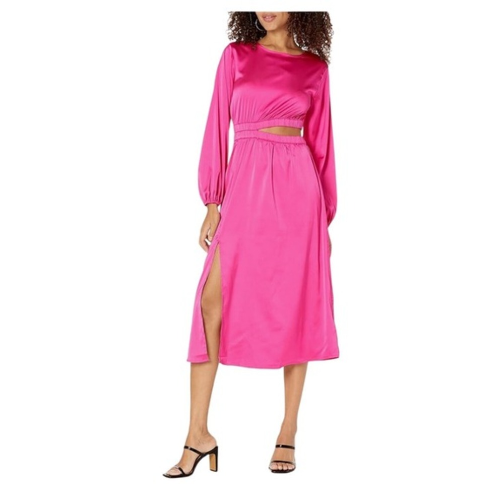 NEW The Drop Jacob Silky Long Sleeve Pink Midi Dress with Cutout‎ Womens 4x